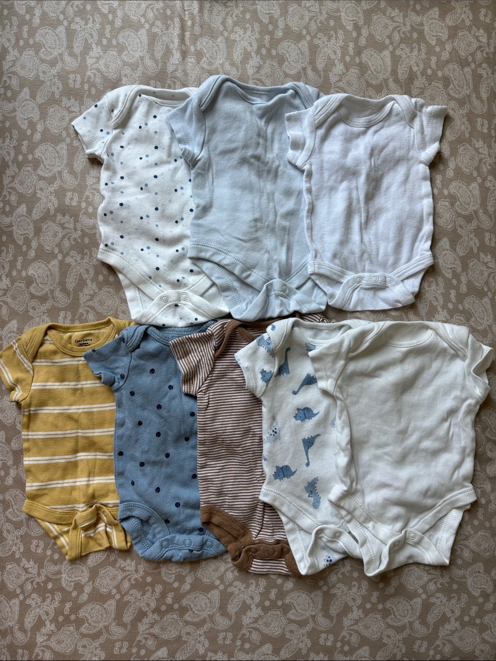 8-Pack Baby Onesies - Neutral Blues, White, Yellow, Brown